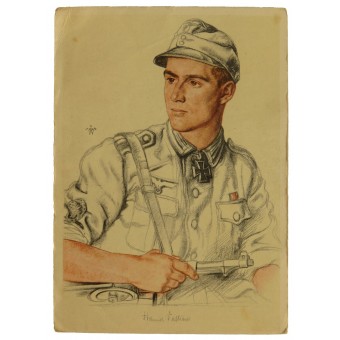 Postkarte mit Ritterkreuzträger W.Willrich: Ritterkreuzträger Feldwebel Valtiner in einem Gebirgsjägerregiment. Espenlaub militaria